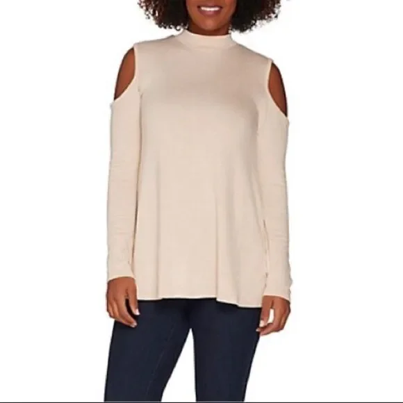 Lisa Rinna Collection Cold Shoulder Knit Top - Picture 1 of 5